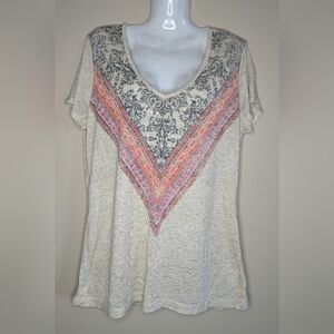 Lightweight Tan Printed V neck